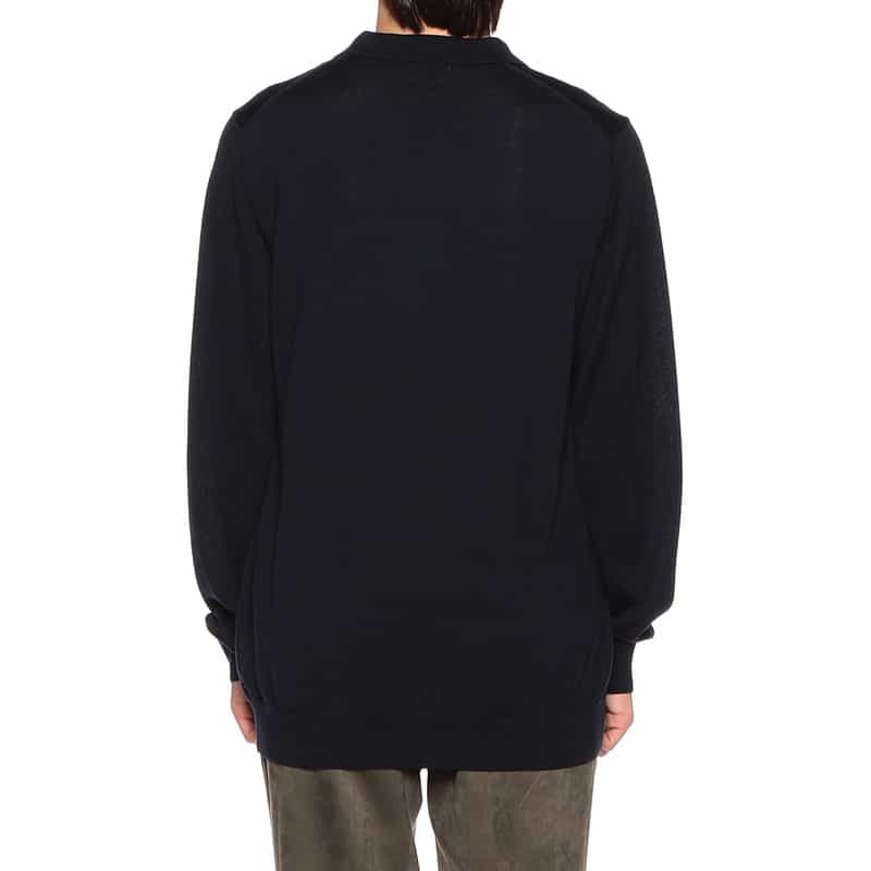 BARNEYS NEW YORK ウォッシャブルウールニットポロシャツ NAVY