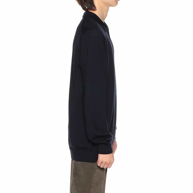 BARNEYS NEW YORK ウォッシャブルウールニットポロシャツ NAVY