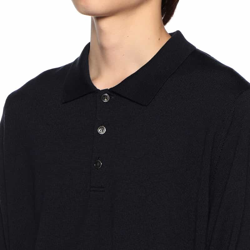 BARNEYS NEW YORK ウォッシャブルウールニットポロシャツ NAVY