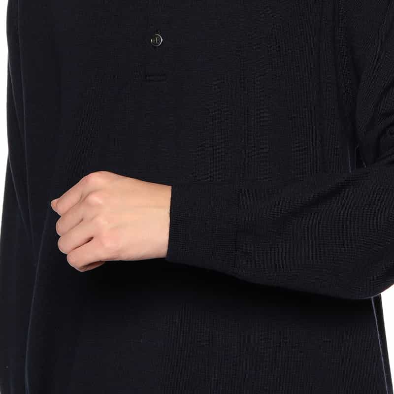 BARNEYS NEW YORK ウォッシャブルウールニットポロシャツ NAVY