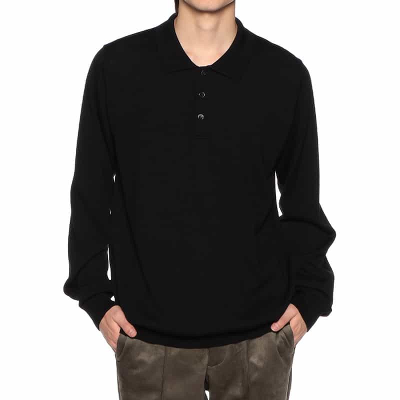 BARNEYS NEW YORK ウォッシャブルウールニットポロシャツ BLACK