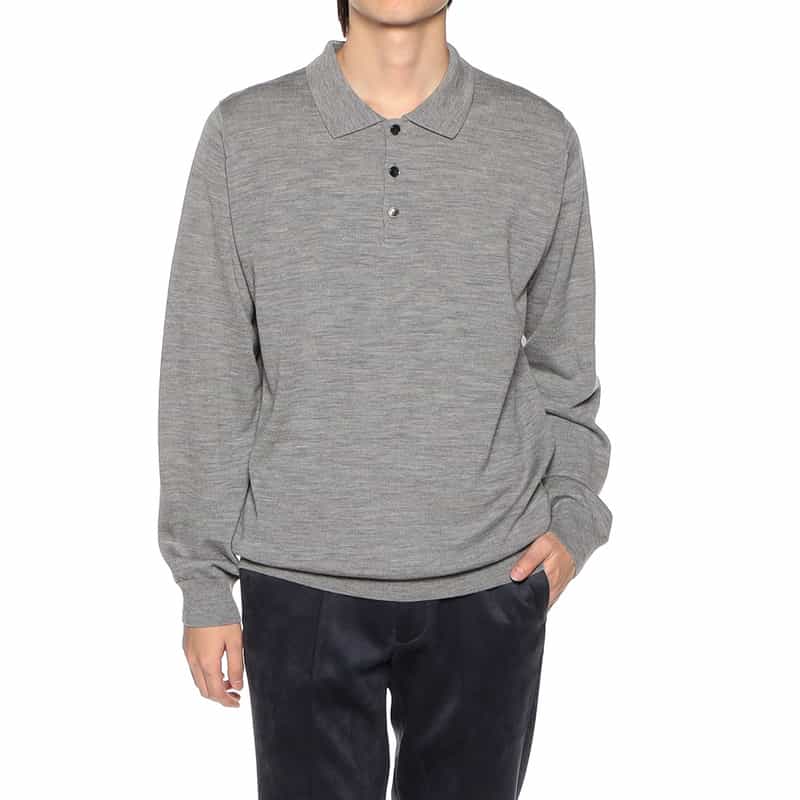 BARNEYS NEW YORK ウォッシャブルウールニットポロシャツ GRAY