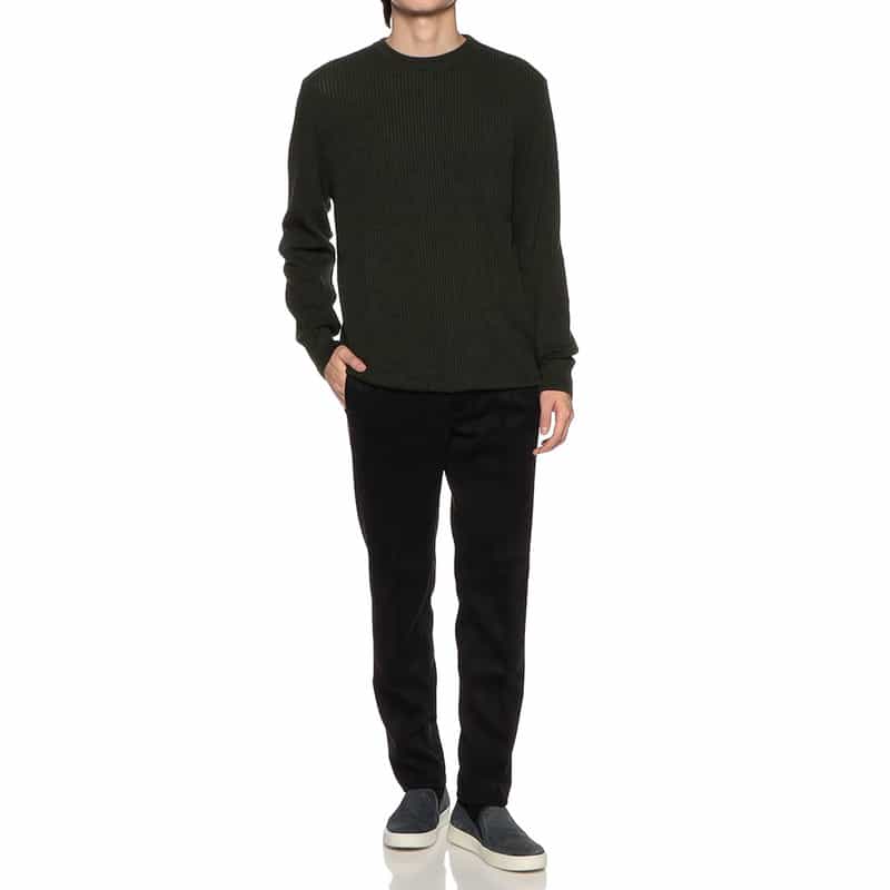 BARNEYS NEW YORK 海島綿ワッフルクルーネックニットプルオーバー KHAKI