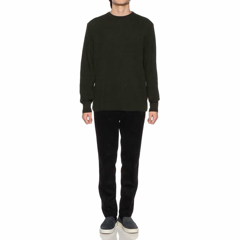 BARNEYS NEW YORK 海島綿ワッフルクルーネックニットプルオーバー KHAKI