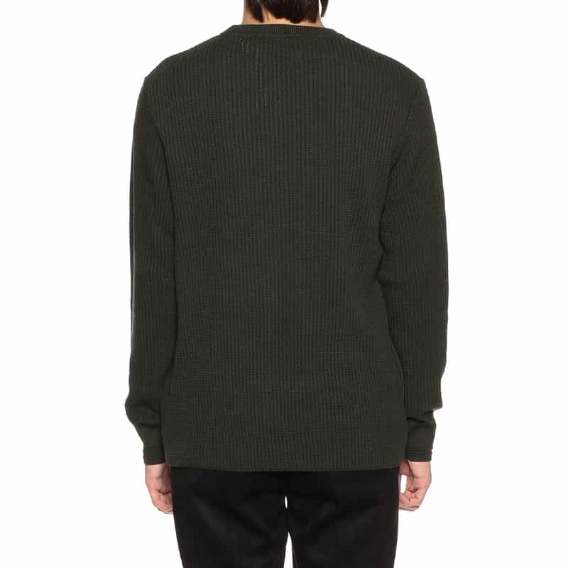 BARNEYS NEW YORK 海島綿ワッフルクルーネックニットプルオーバー KHAKI