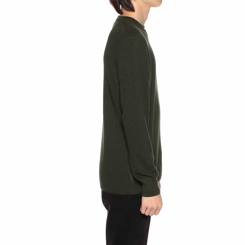 BARNEYS NEW YORK 海島綿ワッフルクルーネックニットプルオーバー KHAKI