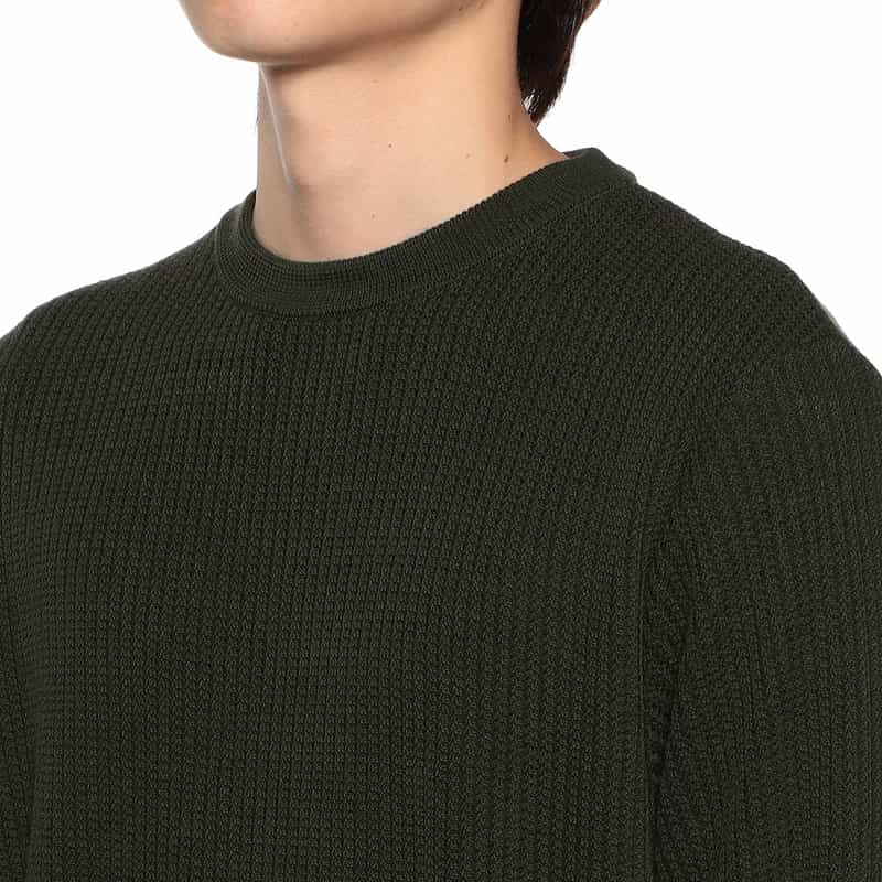 BARNEYS NEW YORK 海島綿ワッフルクルーネックニットプルオーバー KHAKI