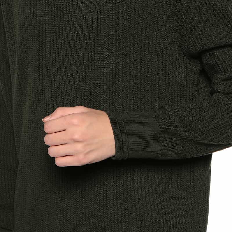 BARNEYS NEW YORK 海島綿ワッフルクルーネックニットプルオーバー KHAKI