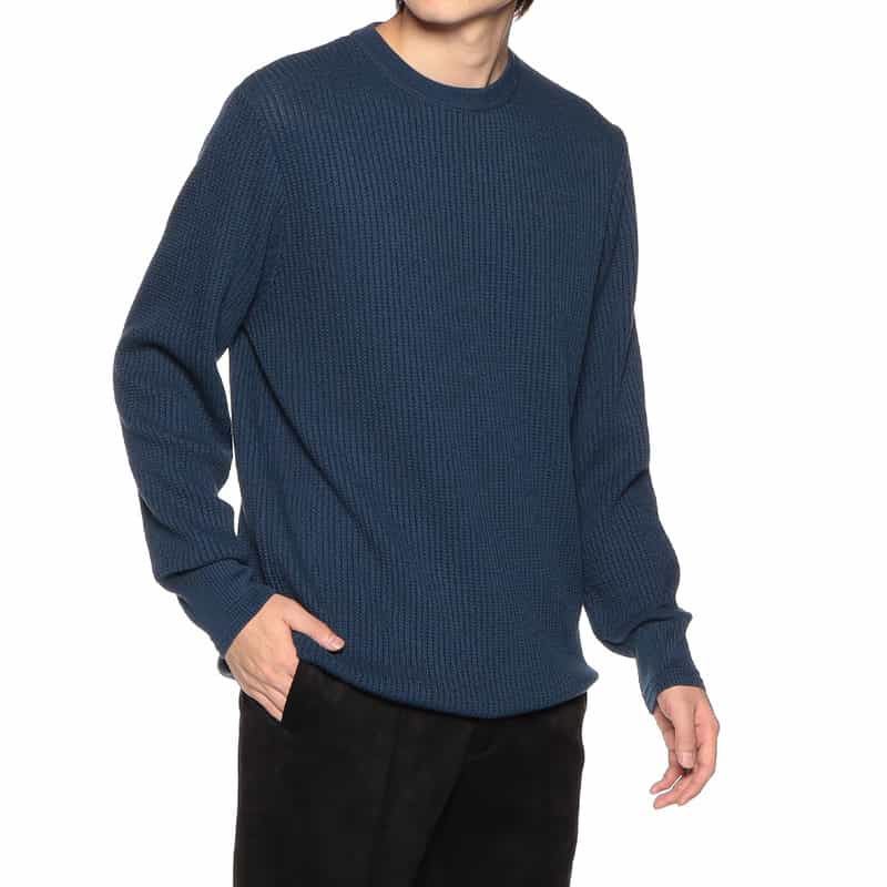 BARNEYS NEW YORK 海島綿ワッフルクルーネックニットプルオーバー BLUE