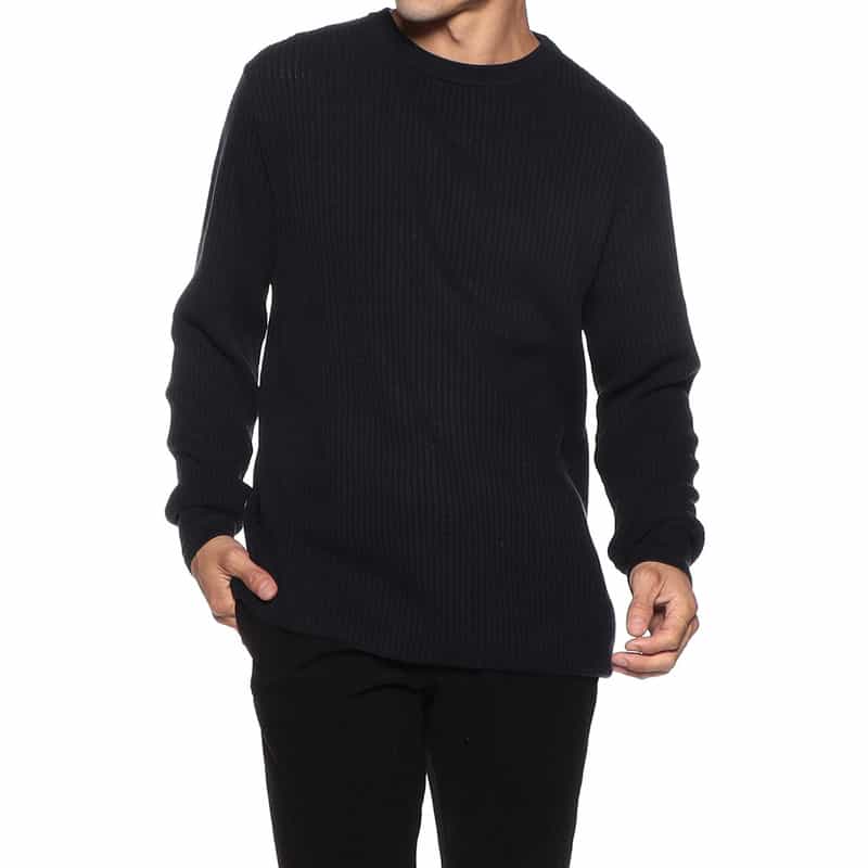 BARNEYS NEW YORK 海島綿ワッフルクルーネックニットプルオーバー NAVY