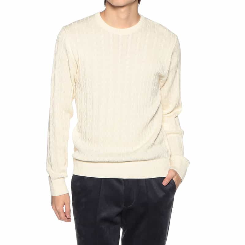 BARNEYS NEW YORK ウォッシャブルケーブルニットプルオーバー WHITE