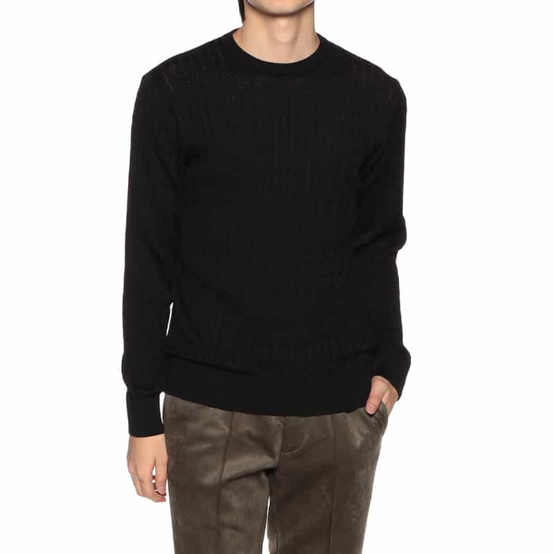 BARNEYS NEW YORK ウォッシャブルケーブルニットプルオーバー BLACK