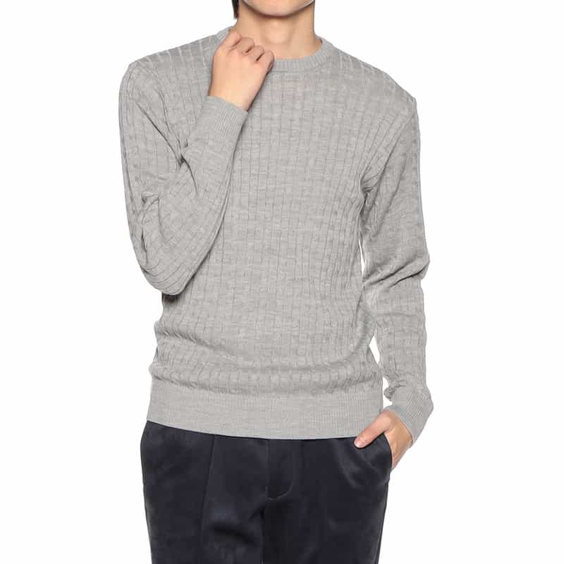 BARNEYS NEW YORK ウォッシャブルケーブルニットプルオーバー GRAY