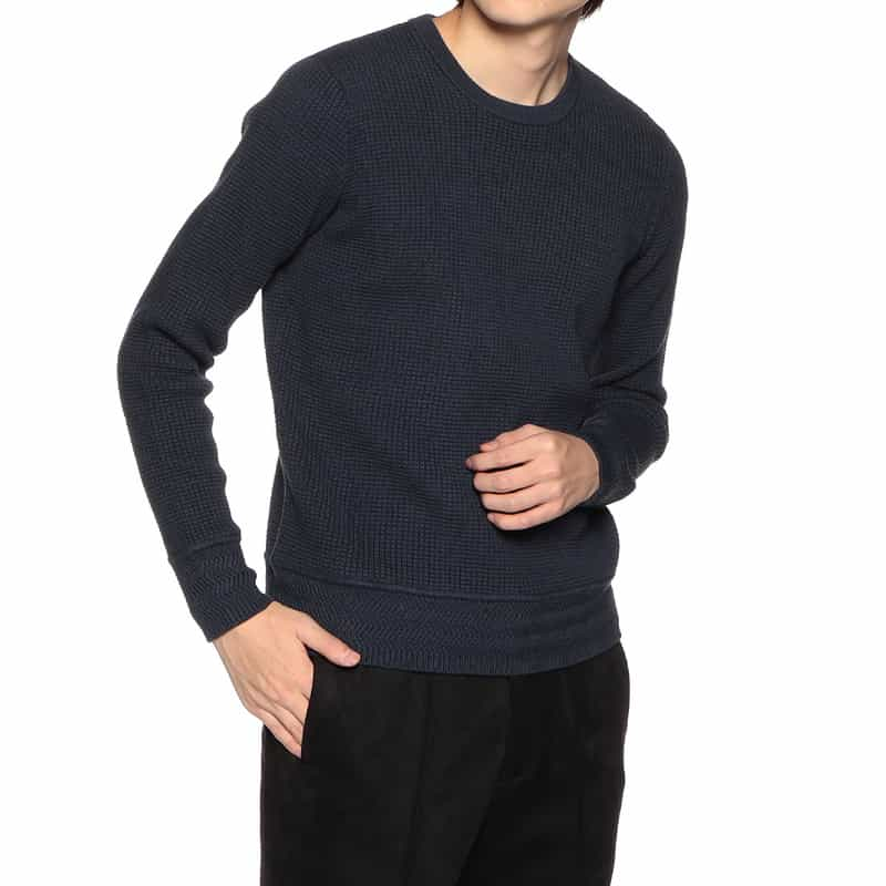 BARNEYS NEW YORK コットンカシミヤサーマルニットプルオーバー NAVY