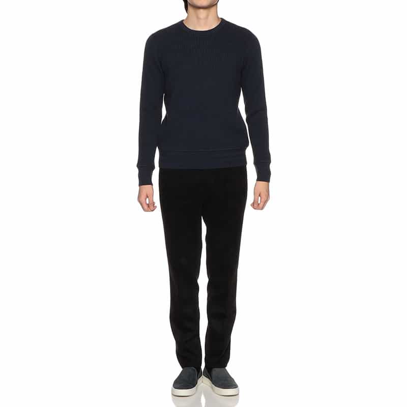 BARNEYS NEW YORK コットンカシミヤサーマルニットプルオーバー NAVY
