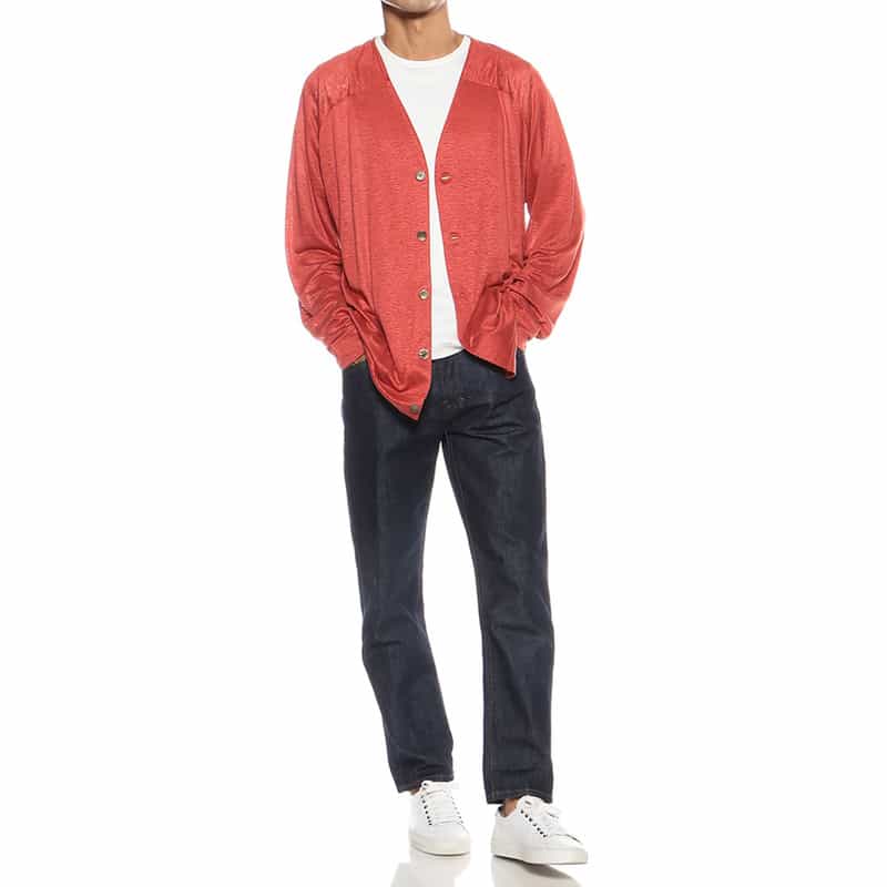 BARNEYS NEW YORK リネンVネックニットカーディガン ORANGE