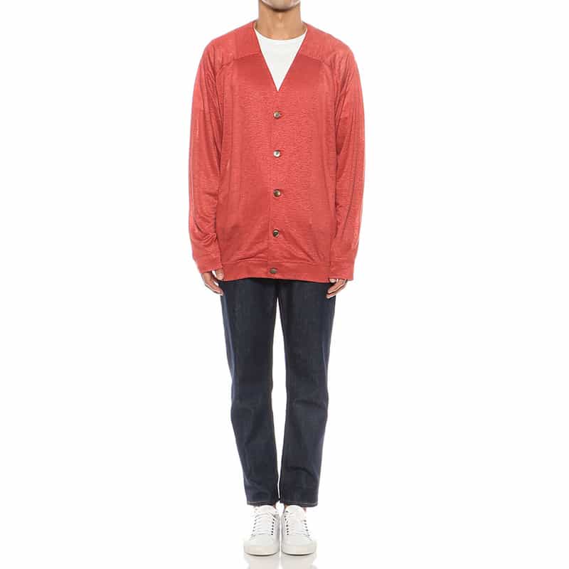 BARNEYS NEW YORK リネンVネックニットカーディガン ORANGE