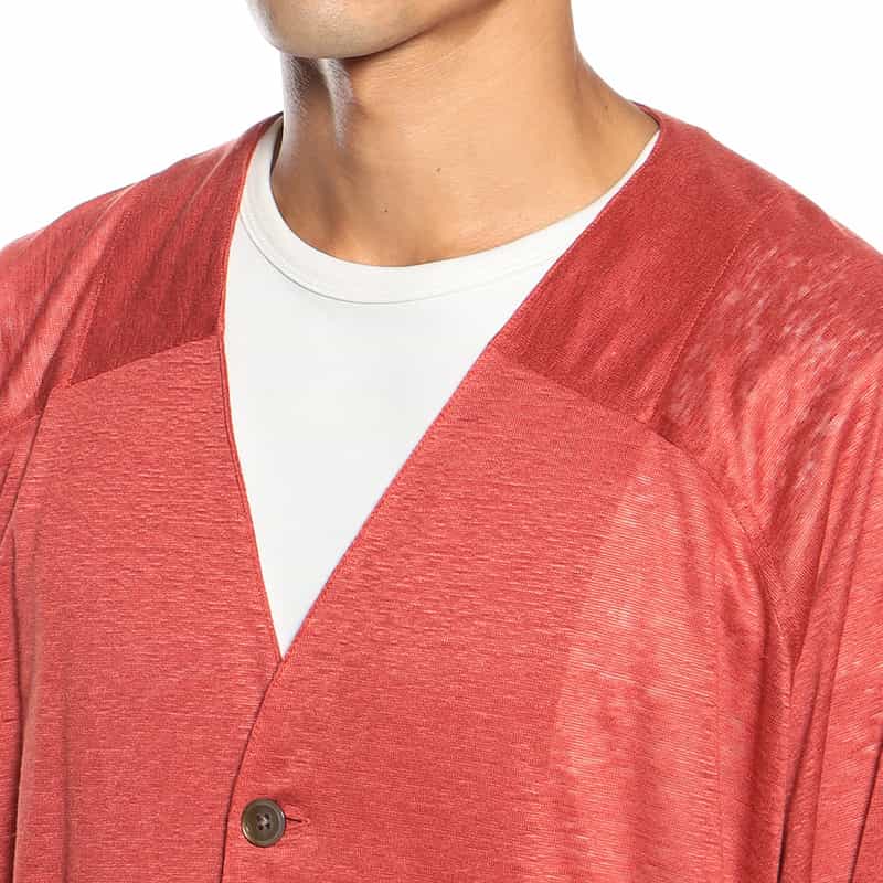 BARNEYS NEW YORK リネンVネックニットカーディガン ORANGE