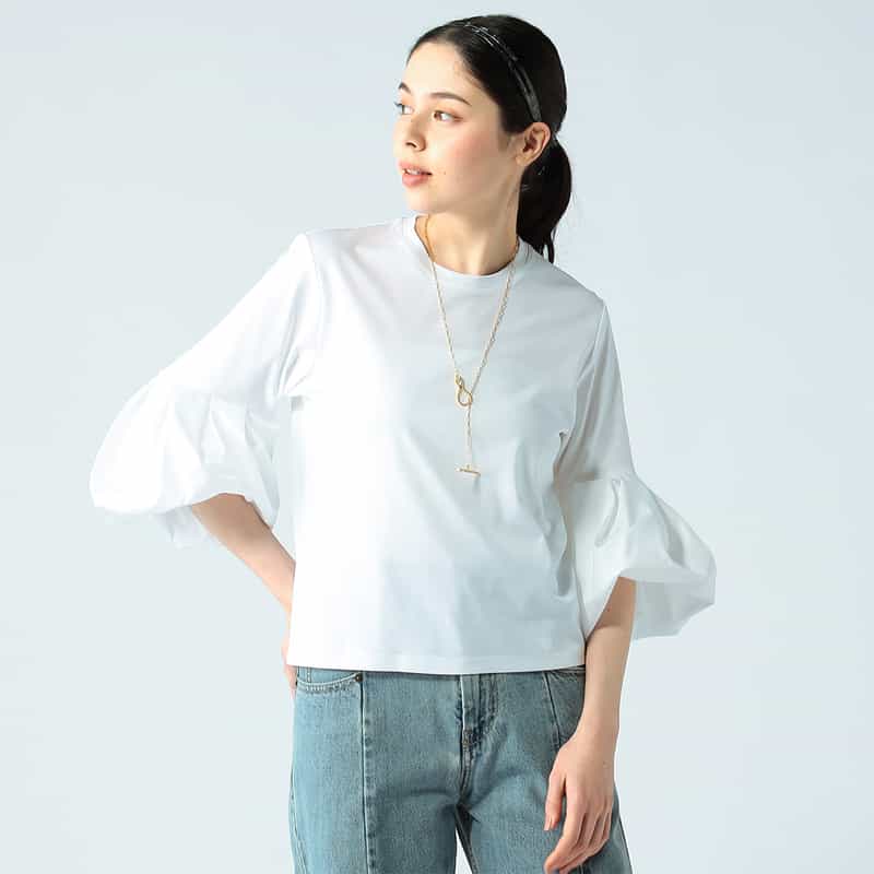 BARNEYS NEW YORK ウォッシャブル ボリュームスリーブカットソー WHITE