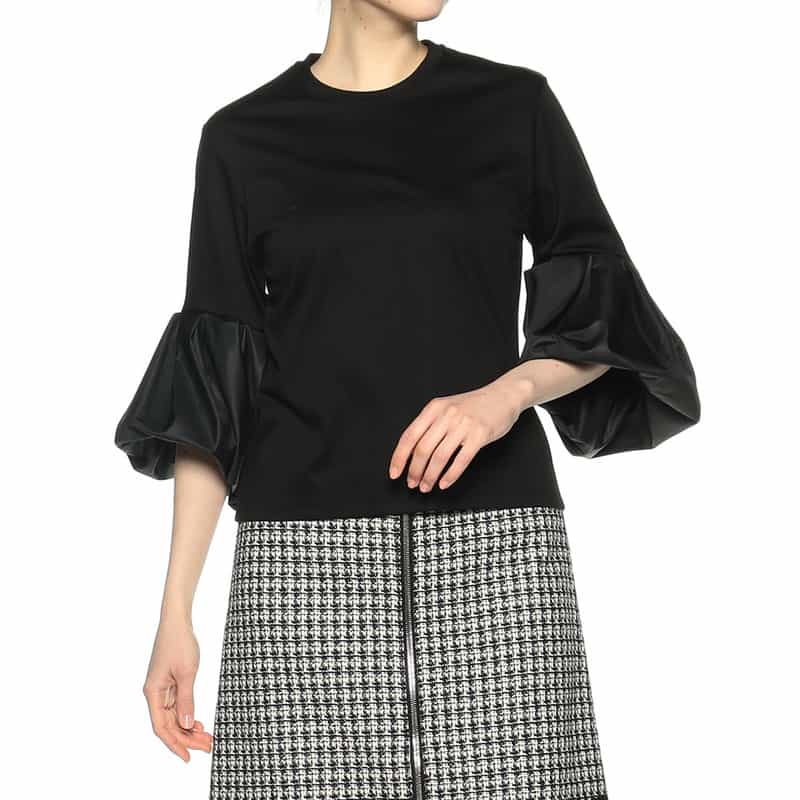 BARNEYS NEW YORK ウォッシャブル ボリュームスリーブカットソー BLACK