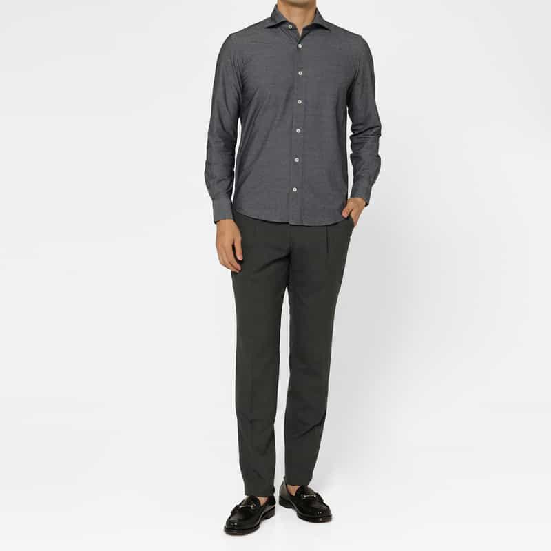 BARNEYS NEW YORK デニムジャージー素材カジュアルシャツ NAVY