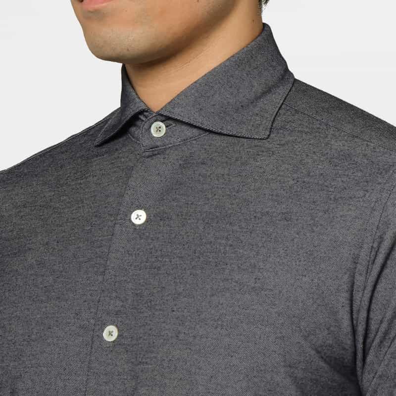 BARNEYS NEW YORK デニムジャージー素材カジュアルシャツ NAVY