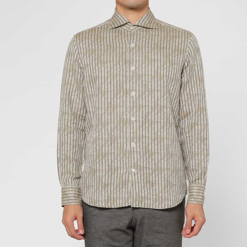 BARNEYS NEW YORK コットンリネン素材ストライプ柄カジュアルシャツ BEIGE