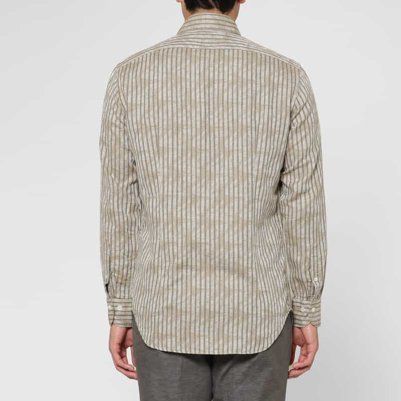 BARNEYS NEW YORK コットンリネン素材ストライプ柄カジュアルシャツ BEIGE