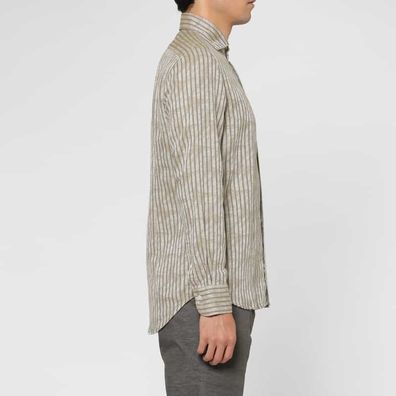 BARNEYS NEW YORK コットンリネン素材ストライプ柄カジュアルシャツ BEIGE