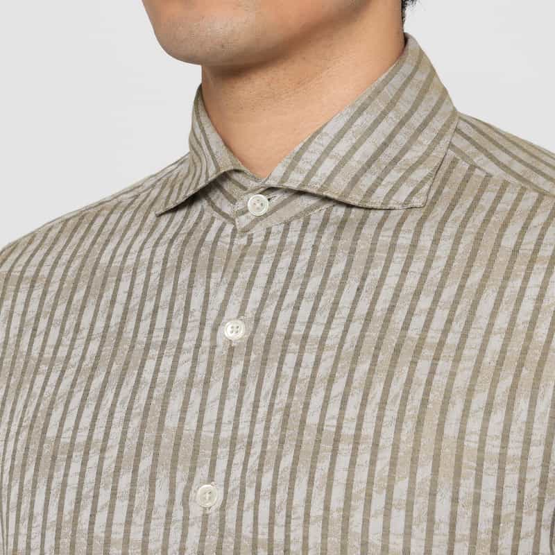 BARNEYS NEW YORK コットンリネン素材ストライプ柄カジュアルシャツ BEIGE