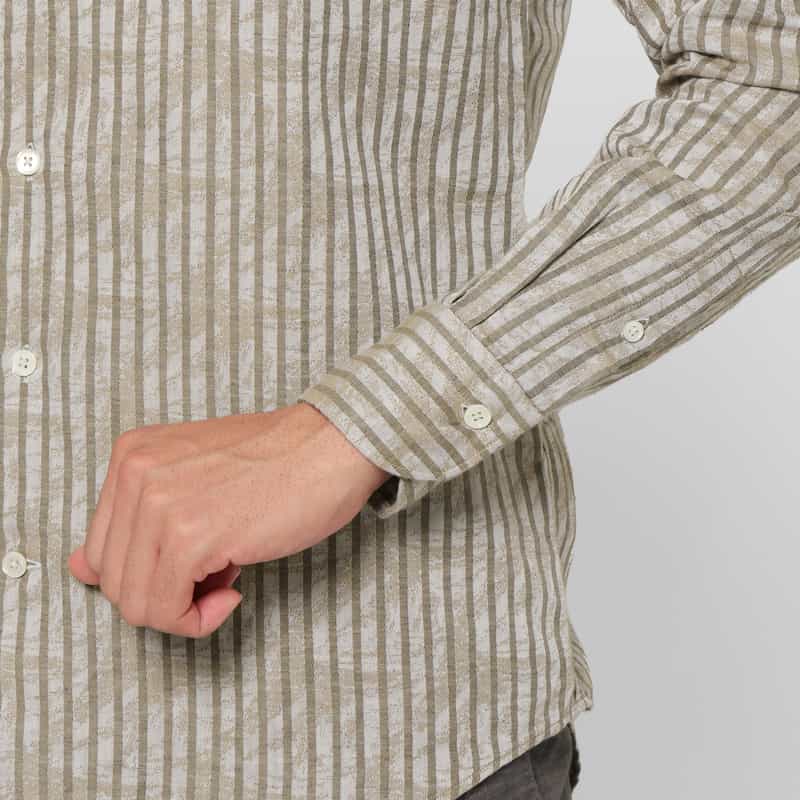 BARNEYS NEW YORK コットンリネン素材ストライプ柄カジュアルシャツ BEIGE