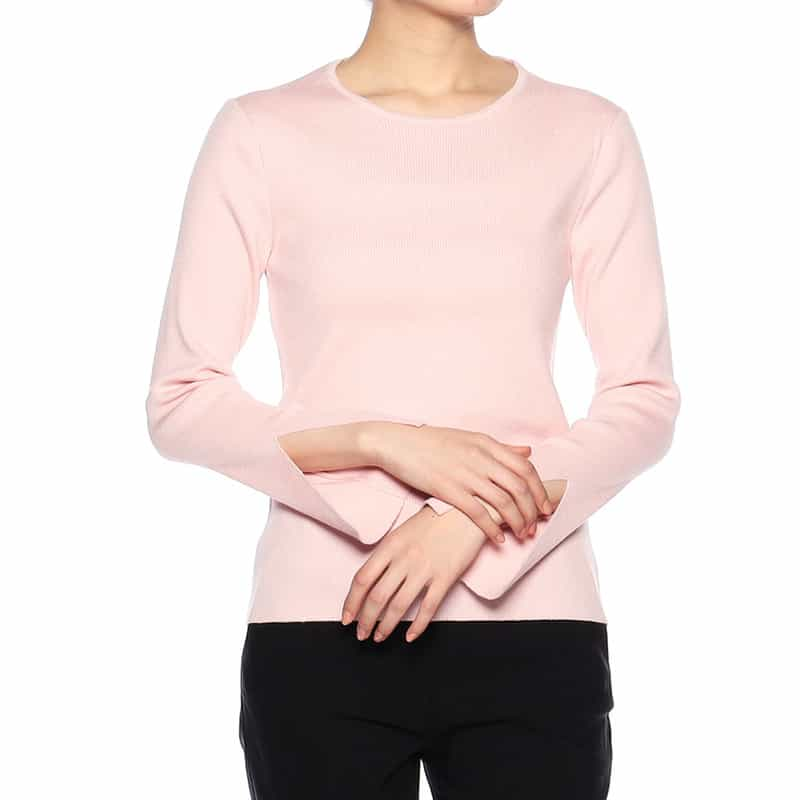 BARNEYS NEW YORK ウォッシャブルクルーネックリブニットプルオーバー LIGHT PINK