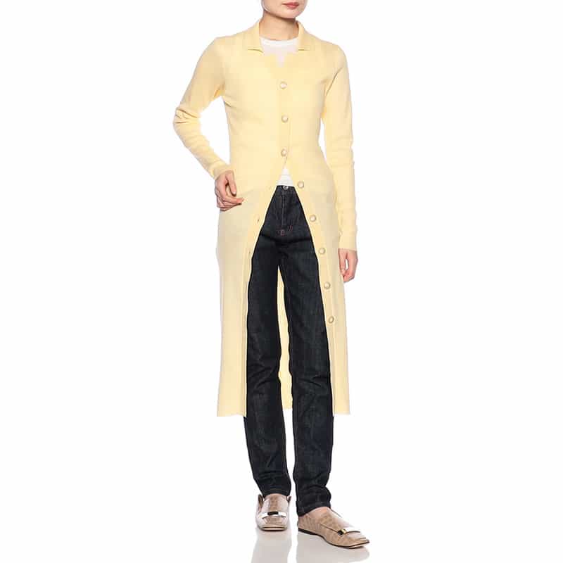 BARNEYS NEW YORK ウォッシャブルリブニットロングカーディガン LIGHT YELLOW