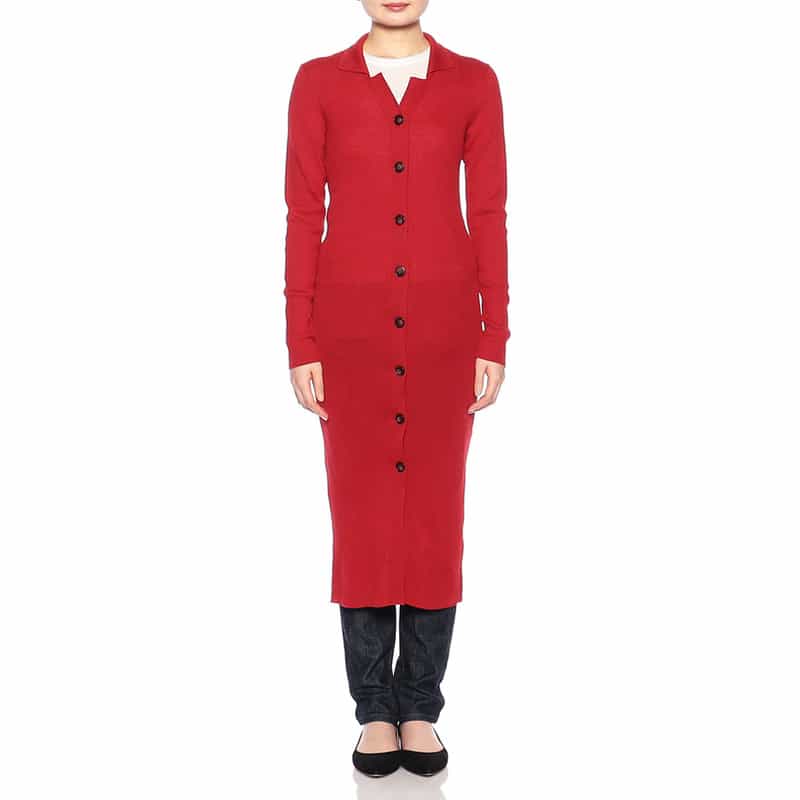 BARNEYS NEW YORK ウォッシャブルリブニットロングカーディガン RED