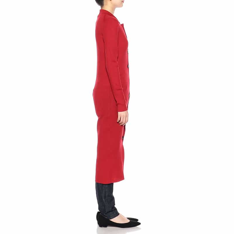 BARNEYS NEW YORK ウォッシャブルリブニットロングカーディガン RED