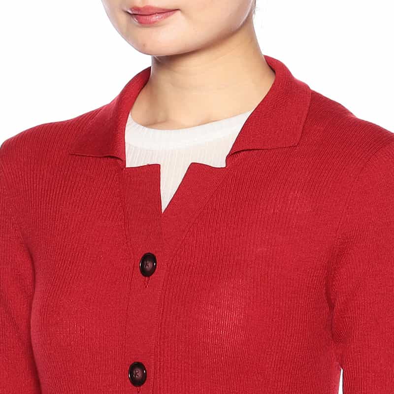 BARNEYS NEW YORK ウォッシャブルリブニットロングカーディガン RED
