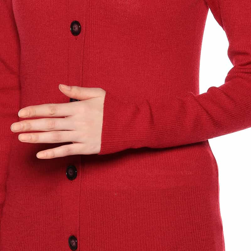 BARNEYS NEW YORK ウォッシャブルリブニットロングカーディガン RED