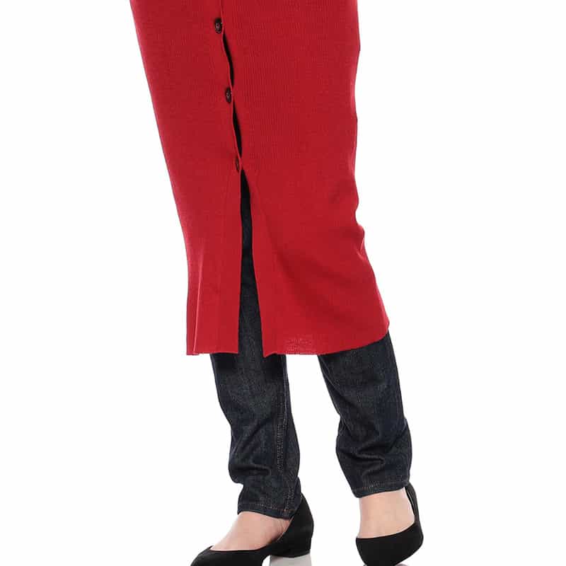 BARNEYS NEW YORK ウォッシャブルリブニットロングカーディガン RED