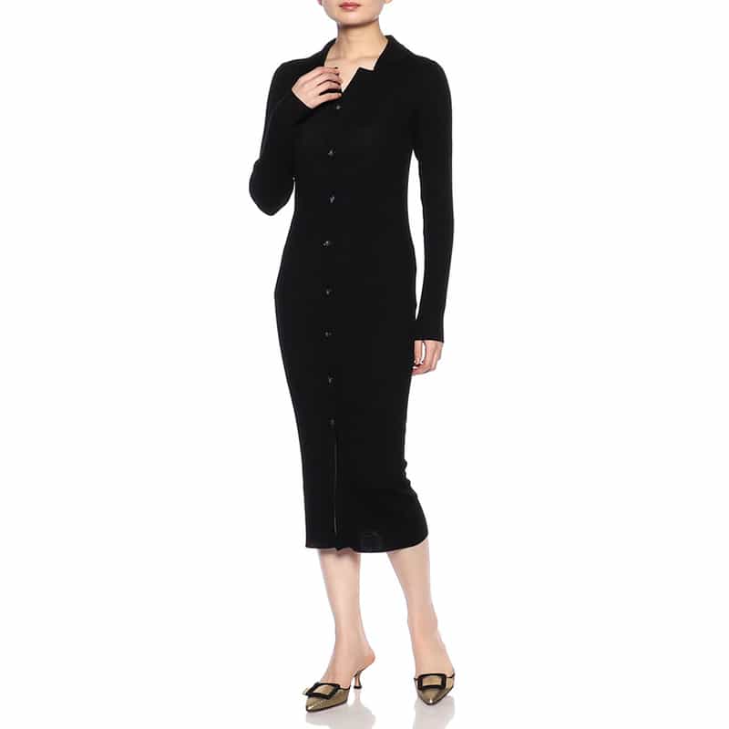 BARNEYS NEW YORK ウォッシャブルリブニットロングカーディガン BLACK