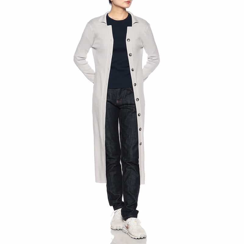 BARNEYS NEW YORK ウォッシャブルリブニットロングカーディガン LIGHT GRAY