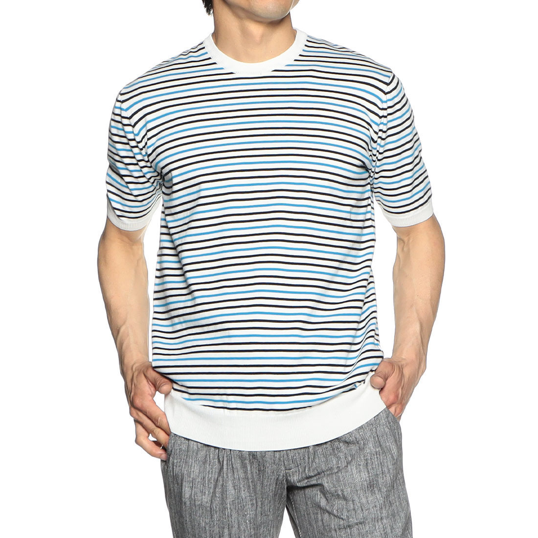 ボーダー半袖ニットTシャツ