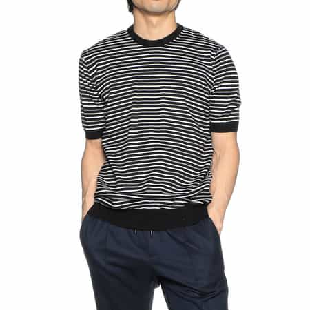 ボーダー半袖ニットTシャツ