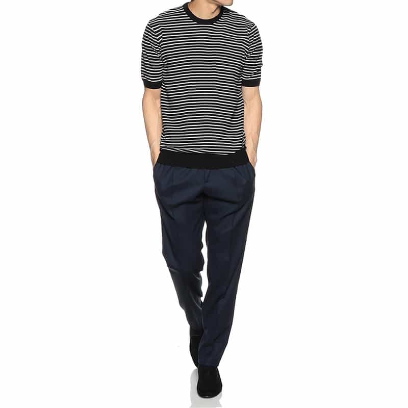 BARNEYS NEW YORK ボーダー半袖ニットTシャツ BLACK