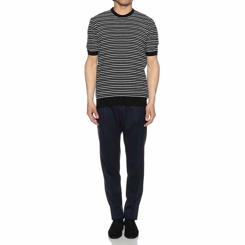 BARNEYS NEW YORK ボーダー半袖ニットTシャツ BLACK