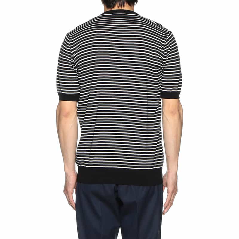 BARNEYS NEW YORK ボーダー半袖ニットTシャツ BLACK