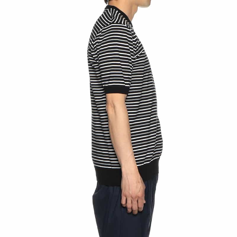 BARNEYS NEW YORK ボーダー半袖ニットTシャツ BLACK