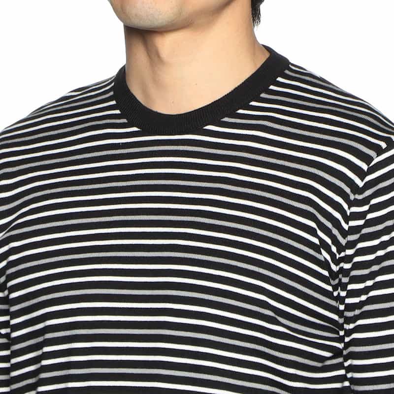 BARNEYS NEW YORK ボーダー半袖ニットTシャツ BLACK