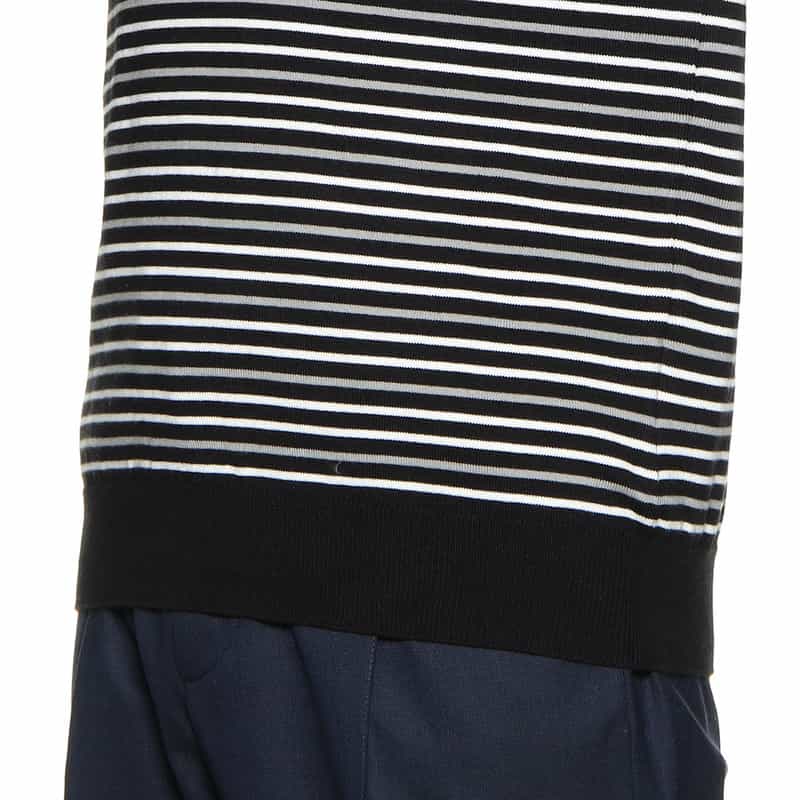 BARNEYS NEW YORK ボーダー半袖ニットTシャツ BLACK