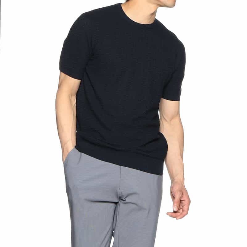 BARNEYS NEW YORK 半袖ニットTシャツ NAVY