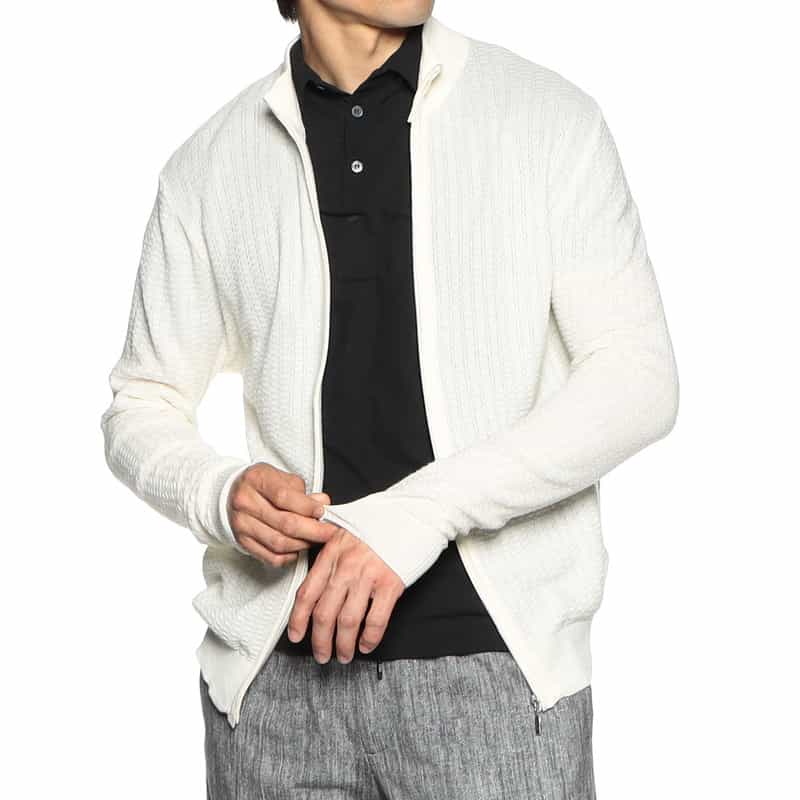 BARNEYS NEW YORK ジップアップニットカーディガン IVORY